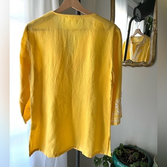Charter Club Linen Luxury Yellow Bejeweled 100% Linen Tunic Top - Size S - Picture 3 of 10
